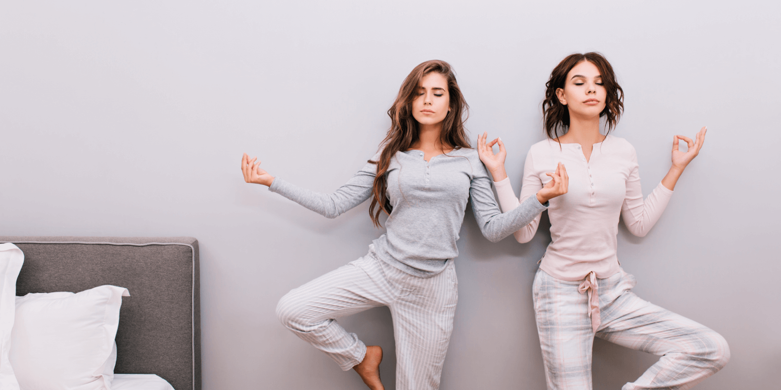 Women meditating with spring pyjamas on