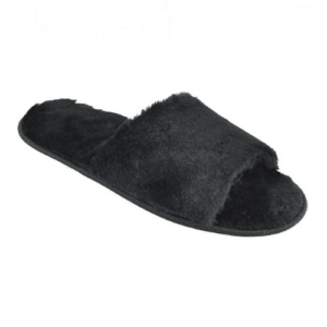LADIES PLUSH BLACK SLIDER SLIPPERS