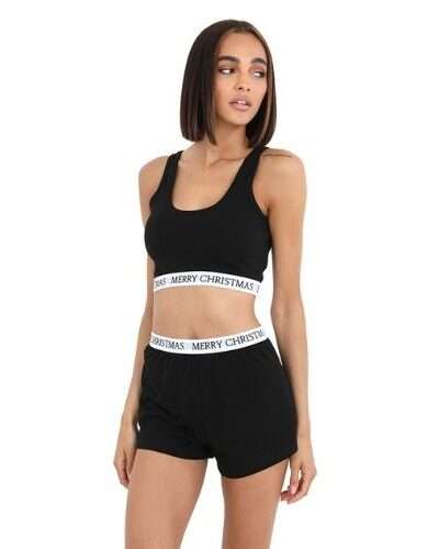 SLOGAN MERRY CHRISTMAS CROP TOP AND SHORTS SET - PYJAMAS
