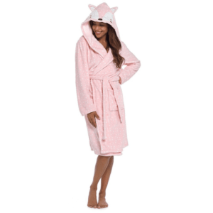 FOX APPLIQUE PINK HOODED DRESSING GOWN