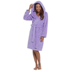 LILAC HONEY COMB FLEECE HOODED ROBE