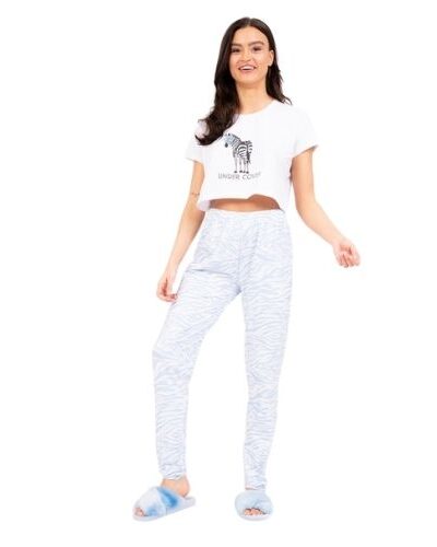 ZEBRA PRINT BOXY TEE AND LEGGING SET BLUE AND WHITE